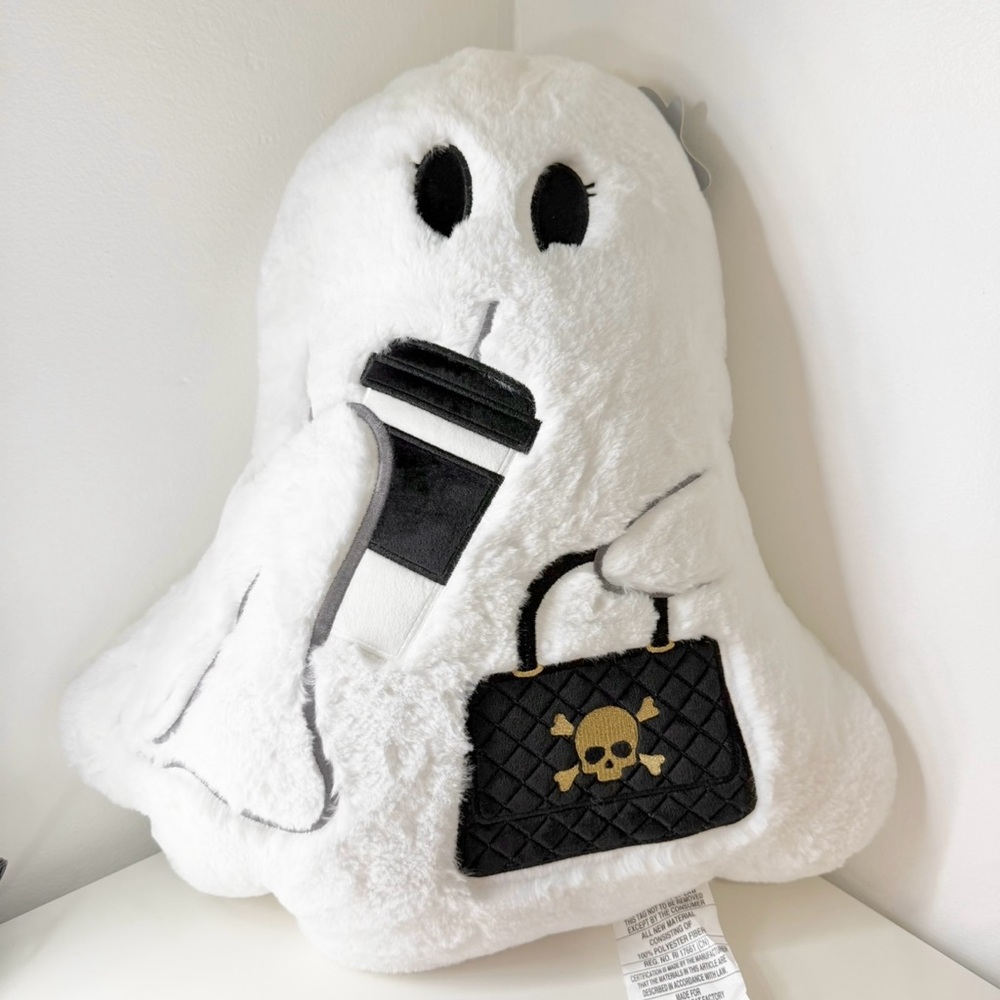 Spooky Nights Viral Ghost Pillow With Black Coffee Tumbler & Skull Purse